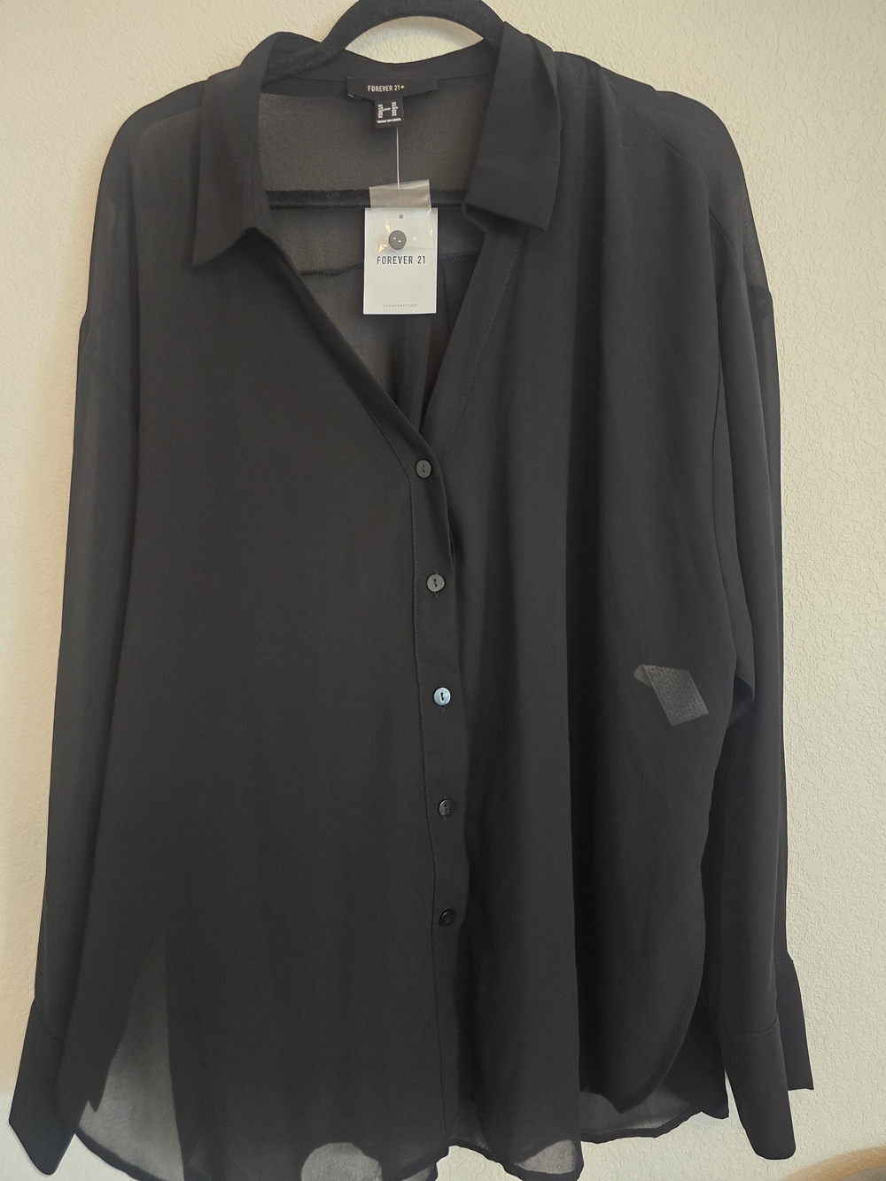 Forever 21 Womens Black Sheer Button-Down Blouse 3x